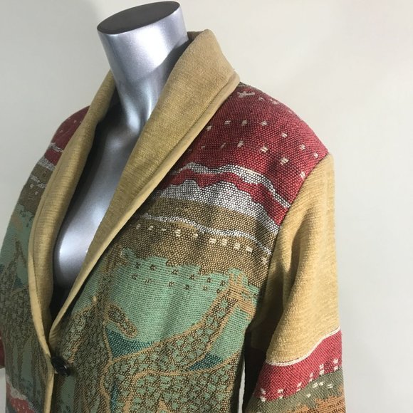 Anu by Natural Women's Small Jacket Knit Cardigan Blazer On Button Animal Detail - Picture 12 of 16